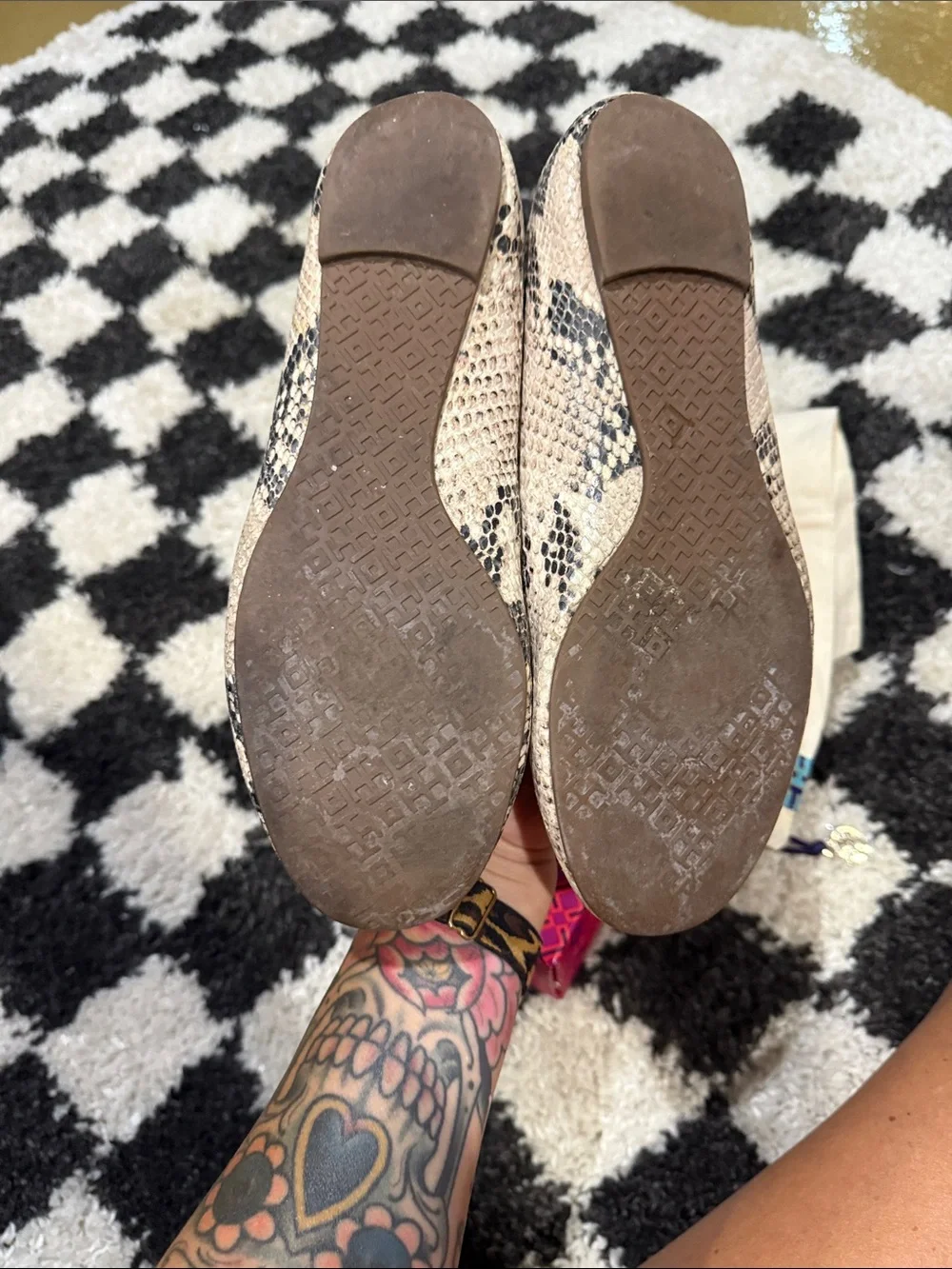 Tory Burch Neutral Snake-Print Reva Flats with Gold Medallion